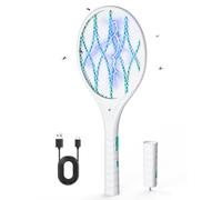 AROEVE Raquette Electrique Insectes, 4000V Raquette Anti Moustique Electrique, Recharge USB, Lumière LED, Lampe Torche Détachable, Protection à 3 Couches, Double Interrupteur, Maison, Jardin, Blanc