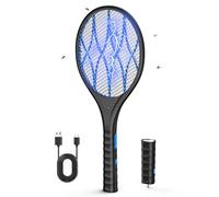 AROEVE Raquette Electrique Insectes, 4000V Raquette Anti Moustique Electrique, Recharge USB, Lumière LED, Lampe Torche Détachable, Protection à 3 Couches, Double Interrupteur, Maison, Jardin, Noir