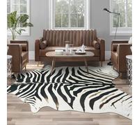AROGAN Tapis occidental en fausse fourrure zèbre, 1,6 x 1,9 m, tapis imprimé peau d'animal de qualité supérieure, tapis robuste en fausse peau de zèbre pour décoration murale, tapis de sol occidental