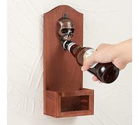 Arola Décapsuleur en forme de tête de mort avec collecteur de capuchon, décapsuleur mural vintage en bois, cadeau idéal pour les hommes et les amateurs de bière, à utiliser comme décoration de bar.