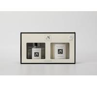 Aroma Naturals Coffret cadeau parfumé avec bougie et diffuseur de roseaux, pot en verre de luxe minimaliste 206 g, couvercle en métal avec ruban, récipient diffuseur de 100 ml avec collier en métal et