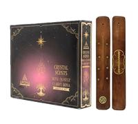 Aromasenses | Encens Aroma Crystal Quartz Rose + 1 Porte-Encens Aromasenses | Minéraux Ésotériques | Boîte Complète de 12 Boîtes d’Encens + 12 Petites Boîtes avec Minéraux Quartz Rose