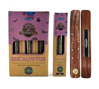 Aromasenses | Encens Bio à l’Eucalyptus ULLAS |100% Naturel | 25 GR x 12 Paquet = Total 300 GR | Relaxation, Yoga, Méditation + brûleur d'encens Cadeau Aromasenses.