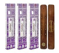 Aromasenses | Encens Nature’s Lavande Goloka | Pack de 3 Boîtes (15 g chacune) + Porte-Encens Aromasenses | Encens Artisanal pour la Méditation, l’Aromathérapie et la Relaxation | Sans Produits Chimiq