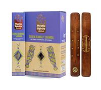 Aromasenses | Encens Sauge Blanche Lavande Naturel Fait à la Main Mystic Spirits | Boîte Complète avec 12 Étuis de 8 Bâtonnets chacun + 1 Support Aromasenses