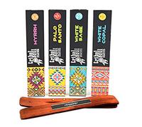 Aromasenses. Tribal Soul Lot de 4 boîtes d'encens de 15 g, myrrhe, palo santo, sauge blanche et copal blanc + tablette Aromasenses