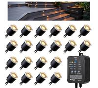 Arotelicht 20 spots LED encastrés dans le sol Dimmable extérieur 0,6W blanc chaud avec minuterie et capteur photocellule 12V transformateur Ø32mm spots encastrés terrasse IP67 étanche jardin encastrés