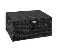 ARPAN Grand Panier de Rangement en résine tressée avec Couvercle et Serrure - Noir