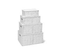 ARPAN Lot de 4 paniers de Rangement - Bac de Rangement avec Couvercle et poignée pour Un Transport Facile - Boîte de Rangement Pratique - Comprend S, M, L, XL (Blanc)