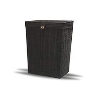 Arpan Panier à linge en résine avec couvercle, serrure et doublure - Panier de rangement avec doublure amovible - Noir - Taille M