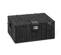 Arpan Panier de Rangement en résine tressée avec Couvercle et Serrure Noir Petit modèle