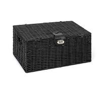 Arpan Panier de rangement en résine tressée avec couvercle et serrure Noir Taille M