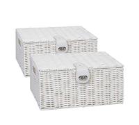 ARPAN PP-9119MW-X2 Lot de 2 paniers de rangement en résine tressée avec couvercle et serrure Blanc Taille M