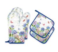 Arquiel Gants De Four & Maniques Bleu Hortensia Lot De 4, 100% Coton Maniques Cuisine Gant Four Anti Chaleur Extra-Longue pour Barbecue, Cuisine, Griller,Micro-Ondes Décoration Cadeaux Vacances