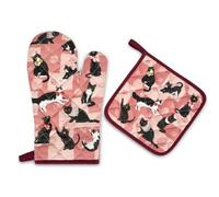 Arquiel Gants De Four & Maniques Chat Noir Lot De 2, 100% Coton Maniques Cuisine Gant Four Anti Chaleur Extra-Longue pour Barbecue, Cuisine, Griller,Micro-Ondes Décoration Cadeaux Vacances