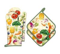 Arquiel Gants De Four & Maniques Légumes Lot De 2, 100% Coton Maniques Cuisine Gant Four Anti Chaleur Extra-Longue pour Barbecue, Cuisine, Griller,Micro-Ondes
