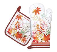 Arquiel Gants De Four & Maniques Lot De 2, 100% Coton Maniques Cuisine Gant Four Anti Chaleur Extra-Longue pour Barbecue, Cuisine, Griller,Micro-Ondes(Feuilles d'érable d'automne)