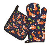 Arquiel Gants De Four & Maniques Lot De 2, 100% Coton Maniques Cuisine Gant Four Anti Chaleur Extra-Longue pour Barbecue, Cuisine, Griller,Micro-Ondes(Renard d'automne)