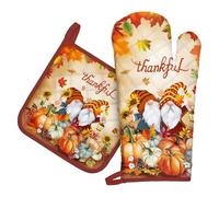 Arquiel Gants De Four & Maniques Lot De 2, 100% Coton Maniques Cuisine Gant Four Anti Chaleur Extra-Longue pour Barbecue, Cuisine, Griller,Micro-Ondes(GNOME d'automne)