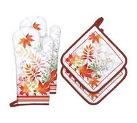 Arquiel Gants De Four & Maniques Lot De 4, 100% Coton Maniques Cuisine Gant Four Anti Chaleur Extra-Longue pour Barbecue, Cuisine, Griller,Micro-Ondes(Feuilles d'érable d'automne)