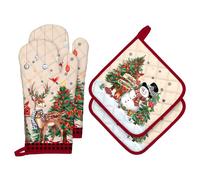Arquiel Gants De Four & Maniques Noël Bonhomme De Neige Cerf Lot De 4, 100% Coton Maniques Cuisine Gant Four Anti Chaleur Extra-Longue pour Barbecue, Griller,Micro-Ondes Décoration Cadeaux Vacances
