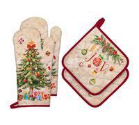 Arquiel Gants De Four & Maniques Noël Sapin Hiver Lot De 4, 100% Coton Maniques Cuisine Gant Four Anti Chaleur Extra-Longue pour Barbecue, Griller,Micro-Ondes Décoration Cadeaux Vacances