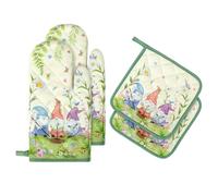 Arquiel Gants De Four & Maniques Printemps GNOME Lot De 2, 100% Coton Maniques Cuisine Gant Four Anti Chaleur Extra-Longue pour Barbecue, Cuisine, Griller,Micro-Ondes