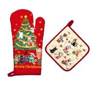 Arquiel Gants De Four & Maniques Sapin de Noël Chat Lot De 2, 100% Coton Maniques Cuisine Gant Four Anti Chaleur Extra-Longue pour Barbecue, Griller,Micro-Ondes Décoration Cadeaux Vacances