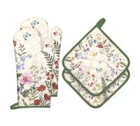 Arquiel Gants De Four & Maniques Sauvages Lot De 2, 100% Coton Maniques Cuisine Gant Four Anti Chaleur Extra-Longue pour Barbecue, Cuisine, Griller,Micro-Ondes