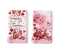 Arquiel Lot de 2 Torchons de Cuisine Valentin GNOME Décoratif Essuie Main Absorbante 100% Coton Rouge Cœurs Torchon Vaisselle Saisonnier Cadeaux pour Crémaillère et Cuisine 48 cm x 70 cm