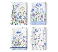 Arquiel Lot de 4 Torchons de Cuisine Fleurs Sauvages Bleu Décoratif Essuie Main Absorbante 100% Coton Papillon Torchon Vaisselle Saisonnier Cadeaux pour Crémaillère et Cuisine 48 cm x 70 cm
