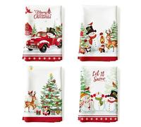 Arquiel Lot de 4 Torchons de Cuisine Hiver Bonhomme de Neige Décoratif Essuie Main Absorbante 100% Coton Torchon Vaisselle Saisonnier Cadeaux pour Crémaillère et Cuisine 48 cm x 70 cm
