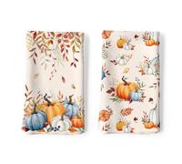 Arquiel Torchons De Cuisine Citrouille d'automne, 100% Coton, Lot de 2 | Main Absorbante Torchon Rétro Orange Feuille D'érable Vaisselle Saisonnier Cadeaux pour Crémaillère Et Décoratif 48 X 70 Cm