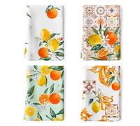Arquiel Torchons De Cuisine Coton Vaisselle Lot de 4, Serviettes de Cuisine Torchon Vaisselle 100% Coton avec Accroche Très Absorbant Serviettes de Bar 48 x 70CM Citron