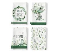 Arquiel Torchons De Cuisine Coton Vaisselle Lot de 4, Serviettes de Cuisine Torchon Vaisselle 100% Coton avec Accroche Très Absorbant Serviettes de Bar 48 x 70CM Feuilles D'Eucalyptus