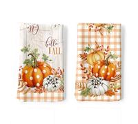 Arquiel Torchons de Cuisine Lot de 2, Citrouille à Pois d'automne Essuie Main Absorbante 100% Coton Torchon Vaisselle Saisonnier Cadeaux pour Crémaillère Décoratif 48 cm x 70 cm