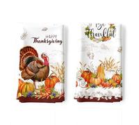 Arquiel Torchons de Cuisine Lot de 2, Citrouille Dinde Thanksgiving d'automne Essuie Main Absorbante 100% Coton Torchon Vaisselle Saisonnier Cadeaux pour Crémaillère Décoratif 48 cm x 70 cm