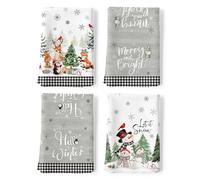 Arquiel Torchons de Cuisine Lot de 4, Bonhomme Neige d'hiver Essuie Main Absorbante 100% Coton Torchon Vaisselle Saisonnier Cadeaux pour Crémaillère et Noël Décoratif 48 cm x 70 cm