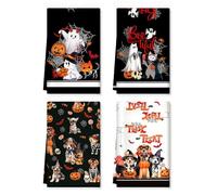 Arquiel Torchons de Cuisine Lot de 4, Chat Citrouille d'halloween Serviettes de Cuisine Torchon Vaisselle, Doux et Super Absorbant Accroche Serviettes de Bar Cadeau Décoratif 40 x 60CM