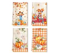 Arquiel Torchons de Cuisine Lot de 4, Épouvantail Citrouille d'automne Serviettes de Cuisine Torchon Vaisselle, Doux et Super Absorbant Accroche Serviettes de Bar Cadeau Décoratif 40 x 60CM