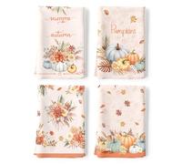 Arquiel Torchons de Cuisine Lot de 4, Fleur De Citrouille d'automne Thanksgiving Essuie Main Absorbante 100% Coton Torchon Vaisselle Saisonnier Cadeaux pour Crémaillère Décoratif 48 cm x 70 cm