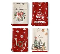 Arquiel Torchons de Cuisine Lot de 4, Rouge Boules Sapin Noël Essuie Main Absorbante 100% Coton Torchon Vaisselle Saisonnier Cadeaux pour Crémaillère et Noël Décoratif 48 cm x 70 cm
