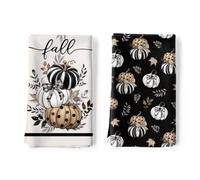 Arquiel Torchons De Cuisine Noir Citrouille d'automne, 100% Coton, Lot de 2 | Main Absorbante Torchon D'automne Rétro Vaisselle Saisonnier Cadeaux pour Crémaillère Et Décoratif 48 Cm X 70 Cm