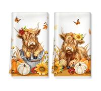 Arquiel Torchons de Cuisine Vache des Highlands Vaisselle Lot de 2 | Main Absorbante Torchon Rétro Feuille D'érable Saisonnier Cadeaux pour Crémaillère Et Décoratif 42 Cm X 70 Cm