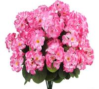 Arrangement de fleurs artificielles réalistes en soie pour décoration d'intérieur, bureau, mariage, centre de table, géranium en plastique avec tiges flexibles (rose)