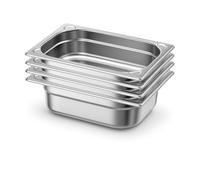 Arredo Chef - Lot de 4 Bacs Gastronorme GN 1/4 en Inox 201 - Bacs Gastro Professionnels pour Restauration, Cuisine Collective, Traiteur et Hôtel (100 mm 2.8 L)