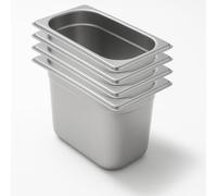 Arredo Chef Lot de 4 couvercles Gastronormes GN 1/9 en Inox 201 - Bacs Gastro Professionnels pour Restauration, Cuisine Collective, Traiteurs et Hôtels (150 1 L)