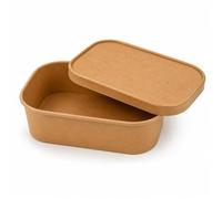 Arredo Chef - Lot de 50 Barquettes Kraft Alimentaires Rectangulaires 880 ml Couvercles en KRAFT - Boîtes Repas Carton Épais 320g Anti-Graisse pour Vente à Emporter, Salades, Poké, Traiteur