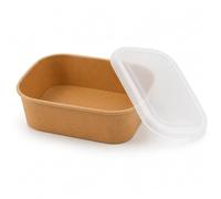 Arredo Chef - Lot de 50 Barquettes Kraft Alimentaires Rectangulaires 880 ml Couvercles en PP - Boîtes Repas Carton Épais 320g Anti-Graisse pour Vente à Emporter, Salades, Poké, Traiteur