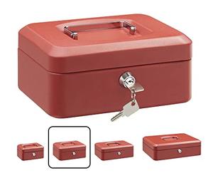 ARREGUI Elegant C9224 Caisse à monnaie et billets à clé pour ranger et transporter l'argent | Caisse en acier monnayeur et compartiment pieces | Coffre fort portatif 20 cm de large| Couleur Rouge